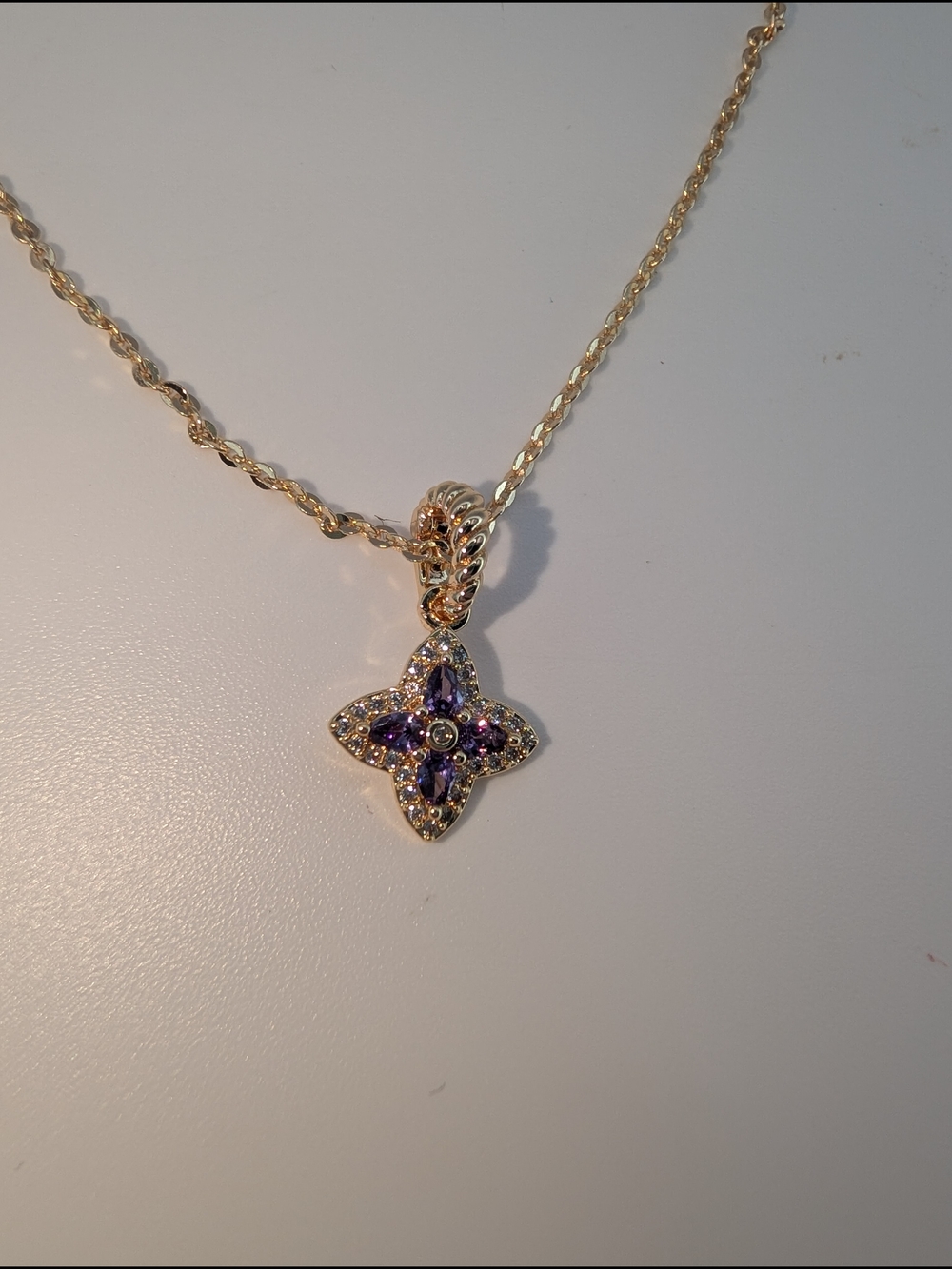 Cubic Zirconia Double Layered Clover Necklace - Picture 2 of 2